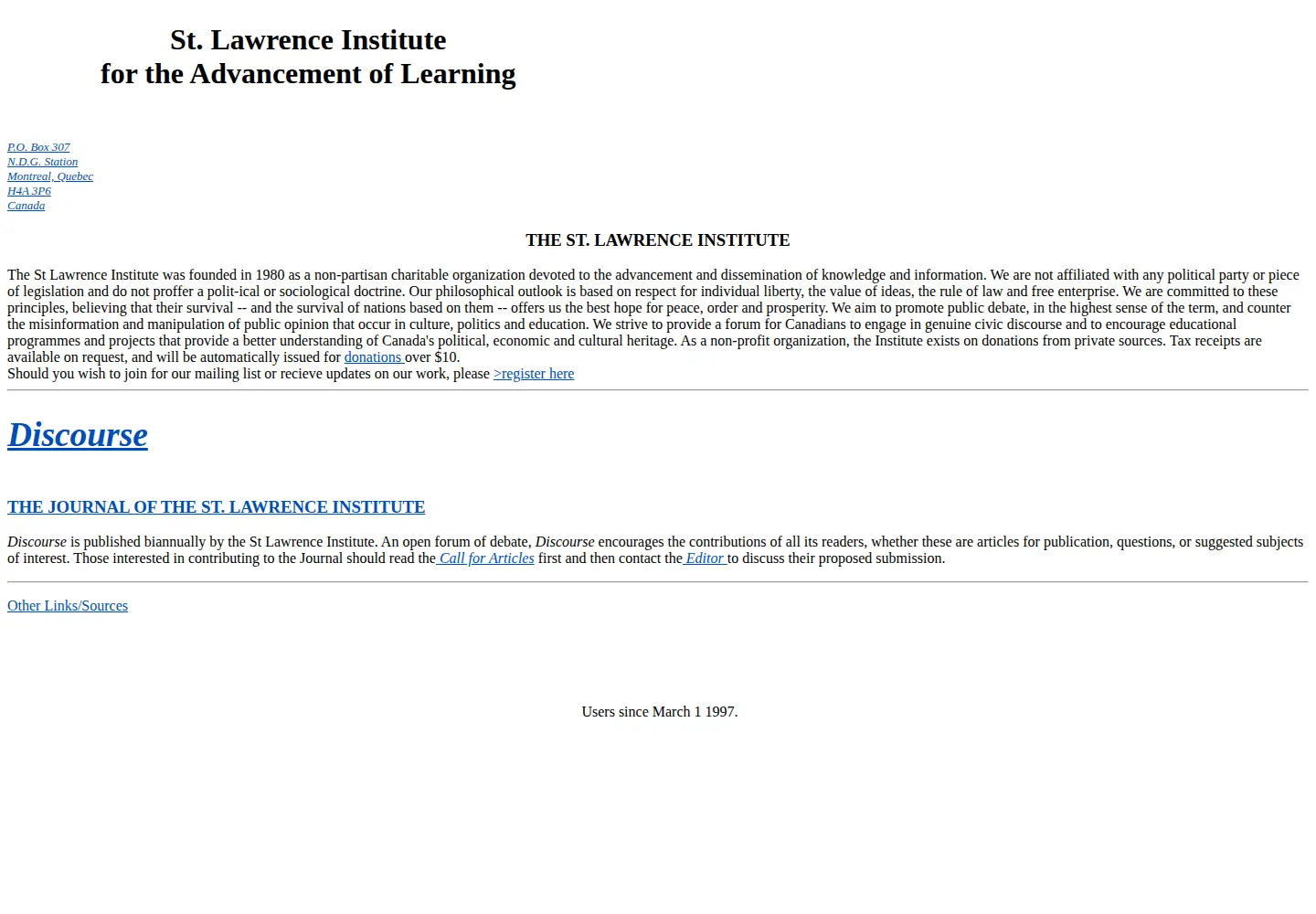 Captured homepage of stlawrenceinstitute.org in the current scan
