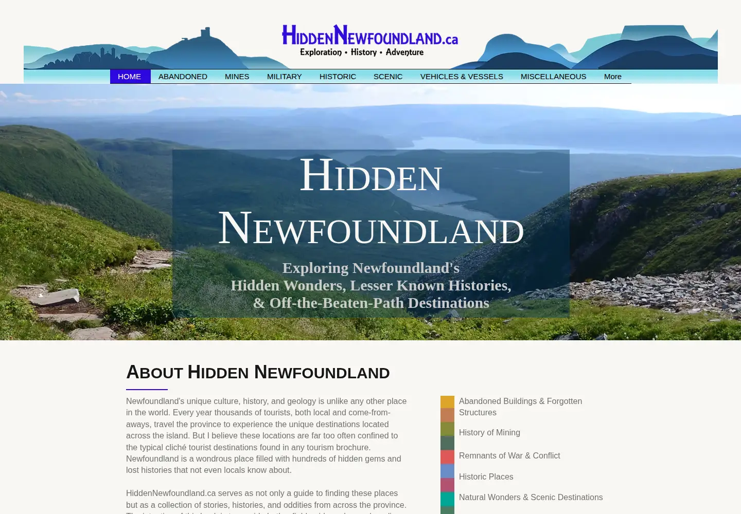 Screenshot of hiddennewfoundland.ca
