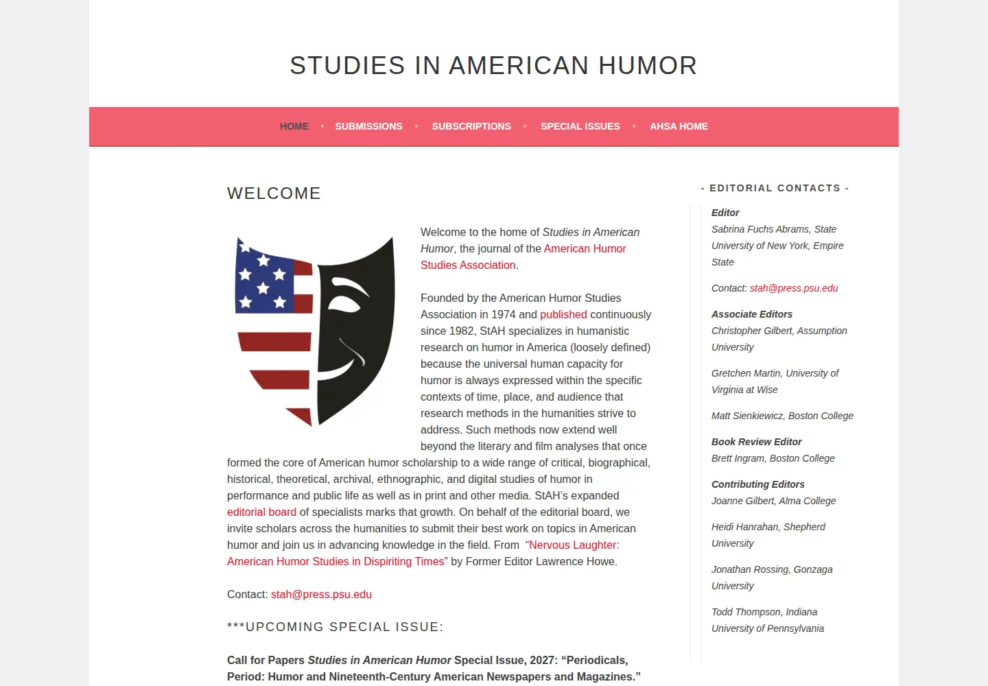 Screenshot of studiesinamericanhumor.org