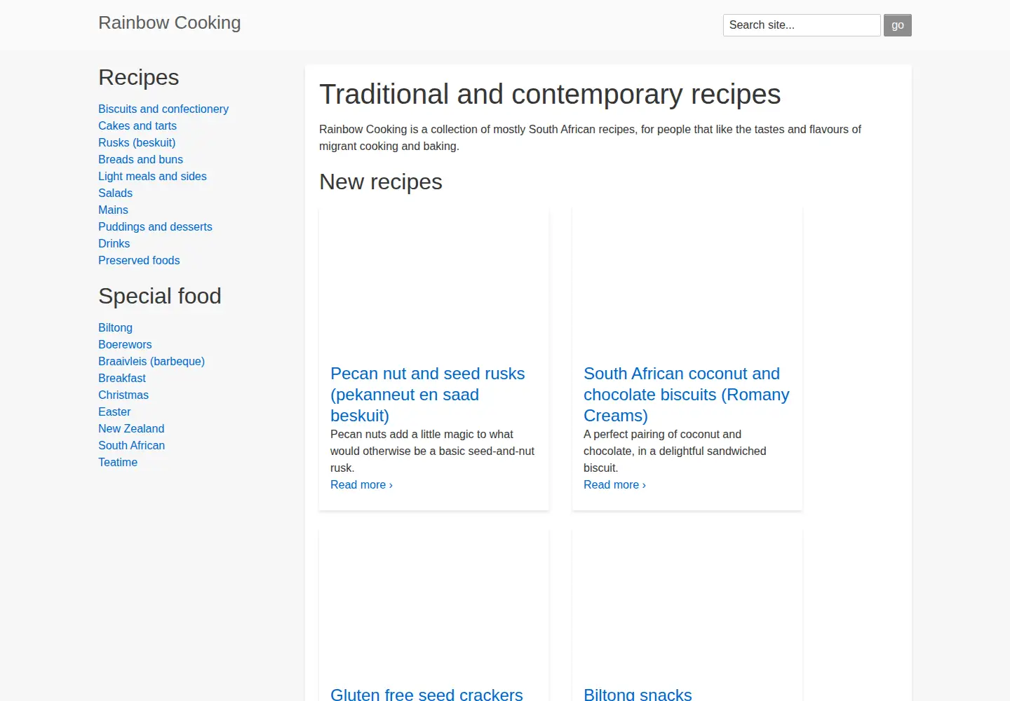 Captured homepage of rainbowcooking.co.nz in the current scan