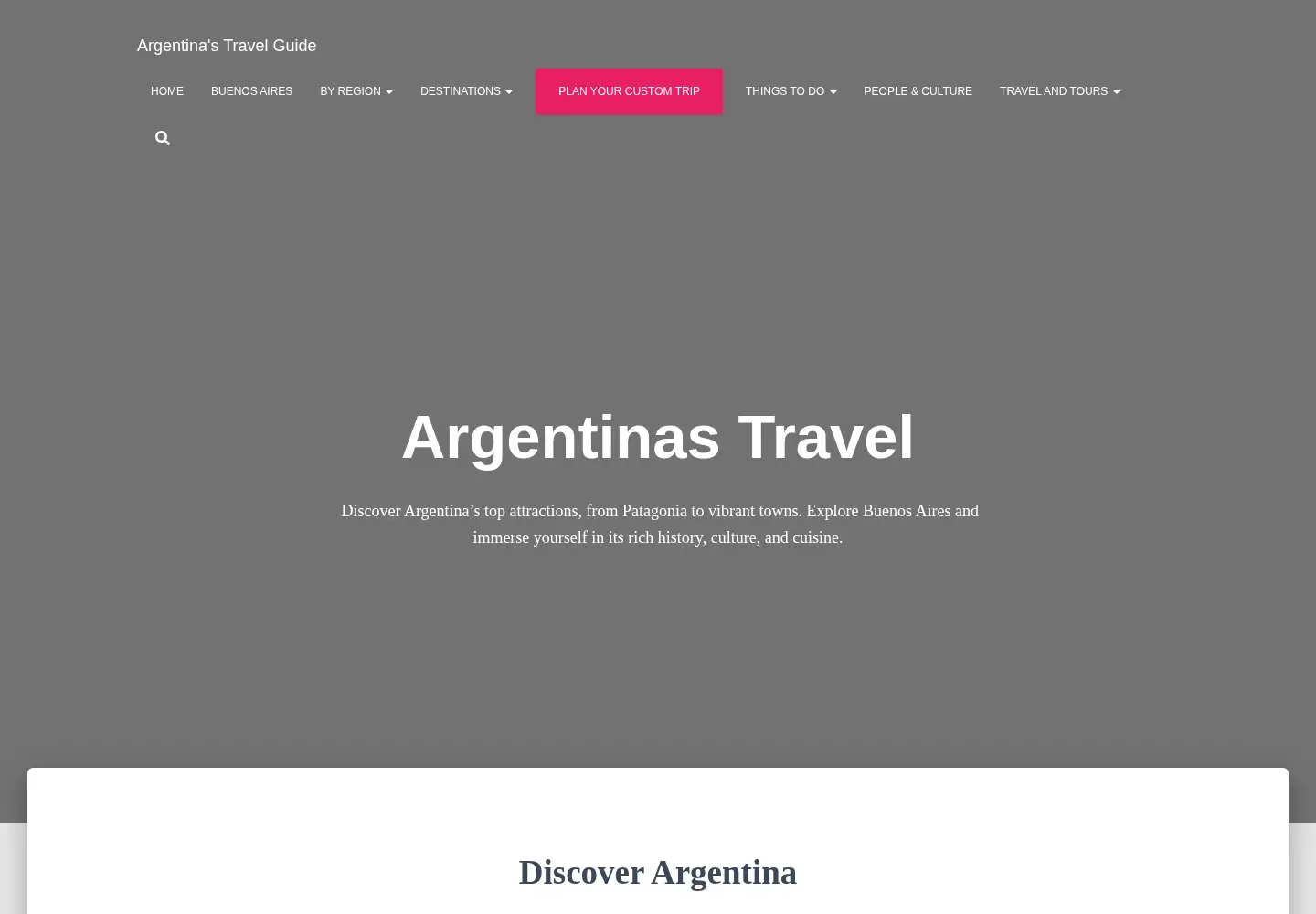 Captured homepage of argentinastravel.com in the current scan