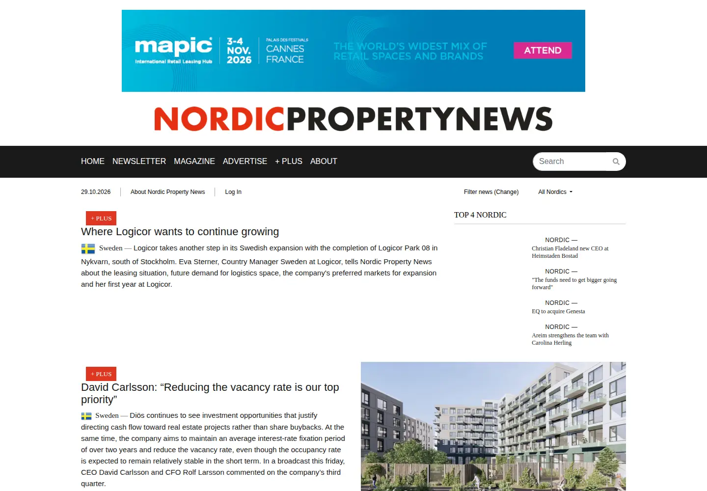 Captured homepage of nordicpropertynews.com in the current scan
