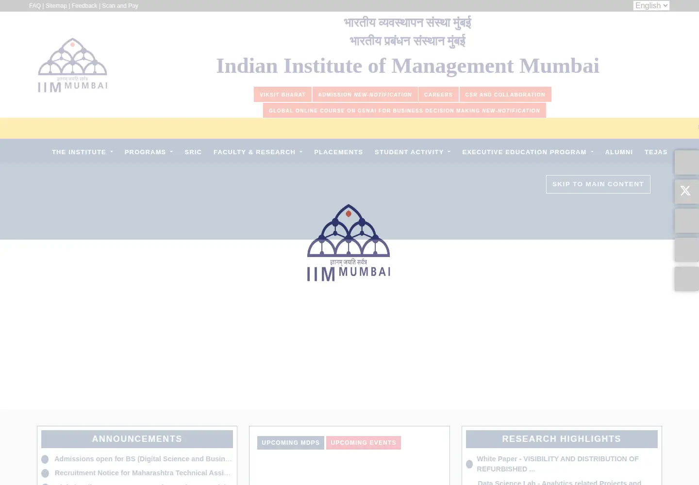 Screenshot of iimmumbai.ac.in