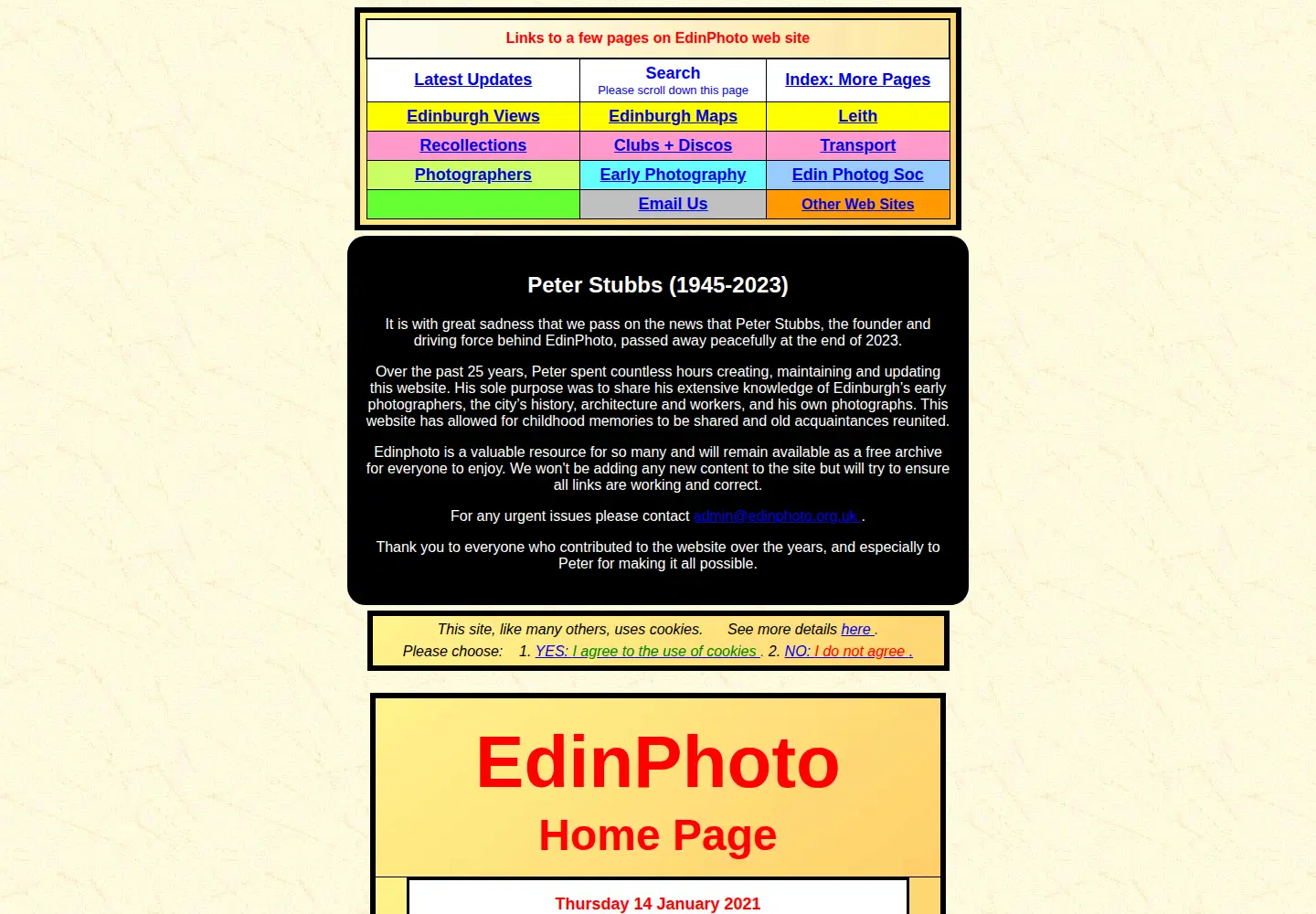 Captured homepage of edinphoto.org.uk in the current scan