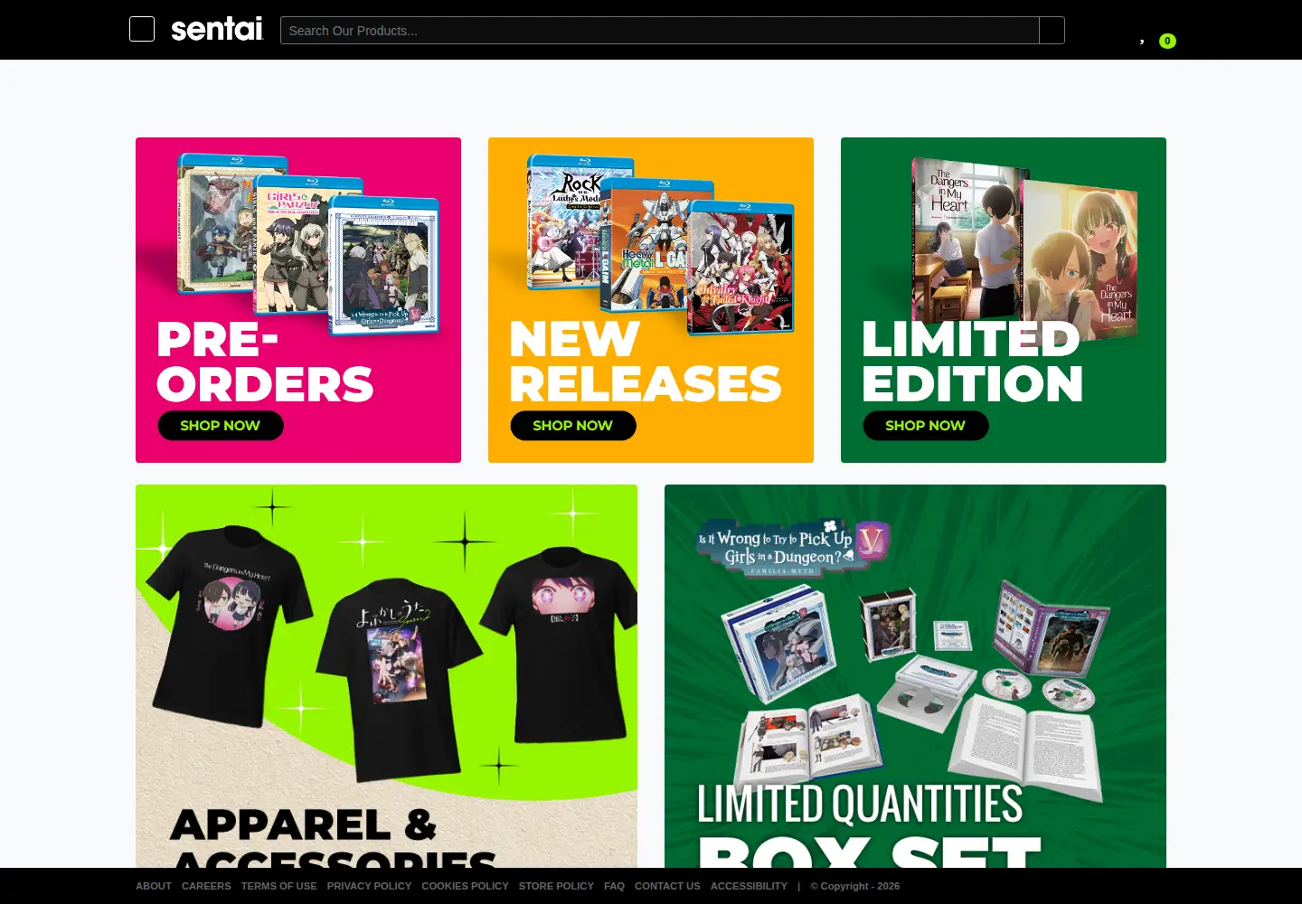Captured homepage of sentai-filmworks.com in the current scan