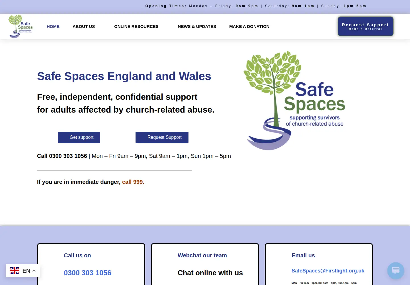 Screenshot of safespacesenglandandwales.org.uk
