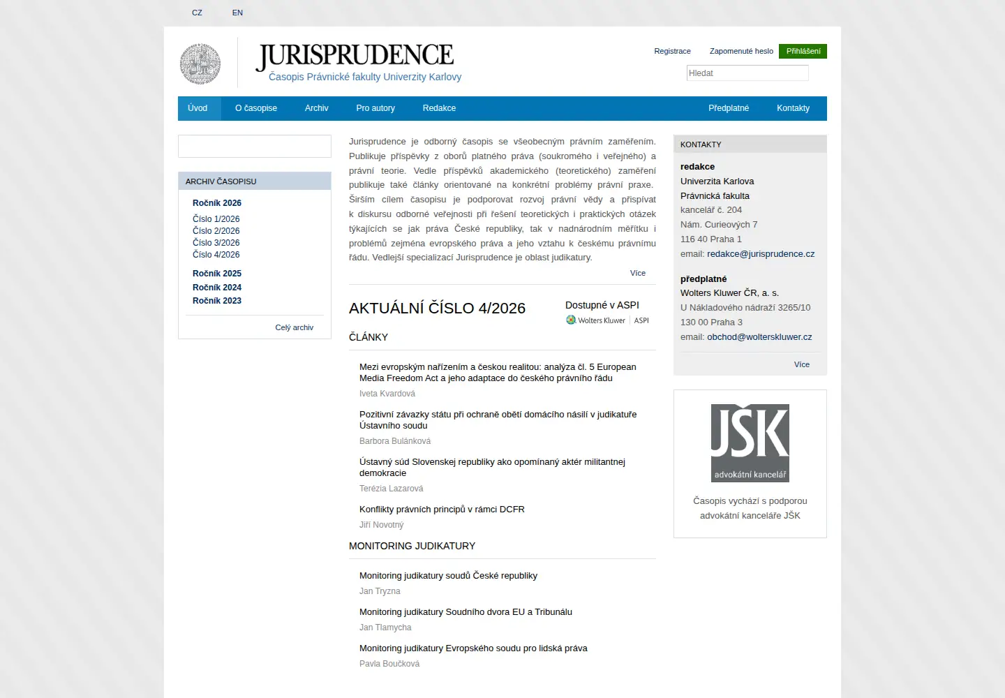 Captured homepage of jurisprudence.cz in the current scan