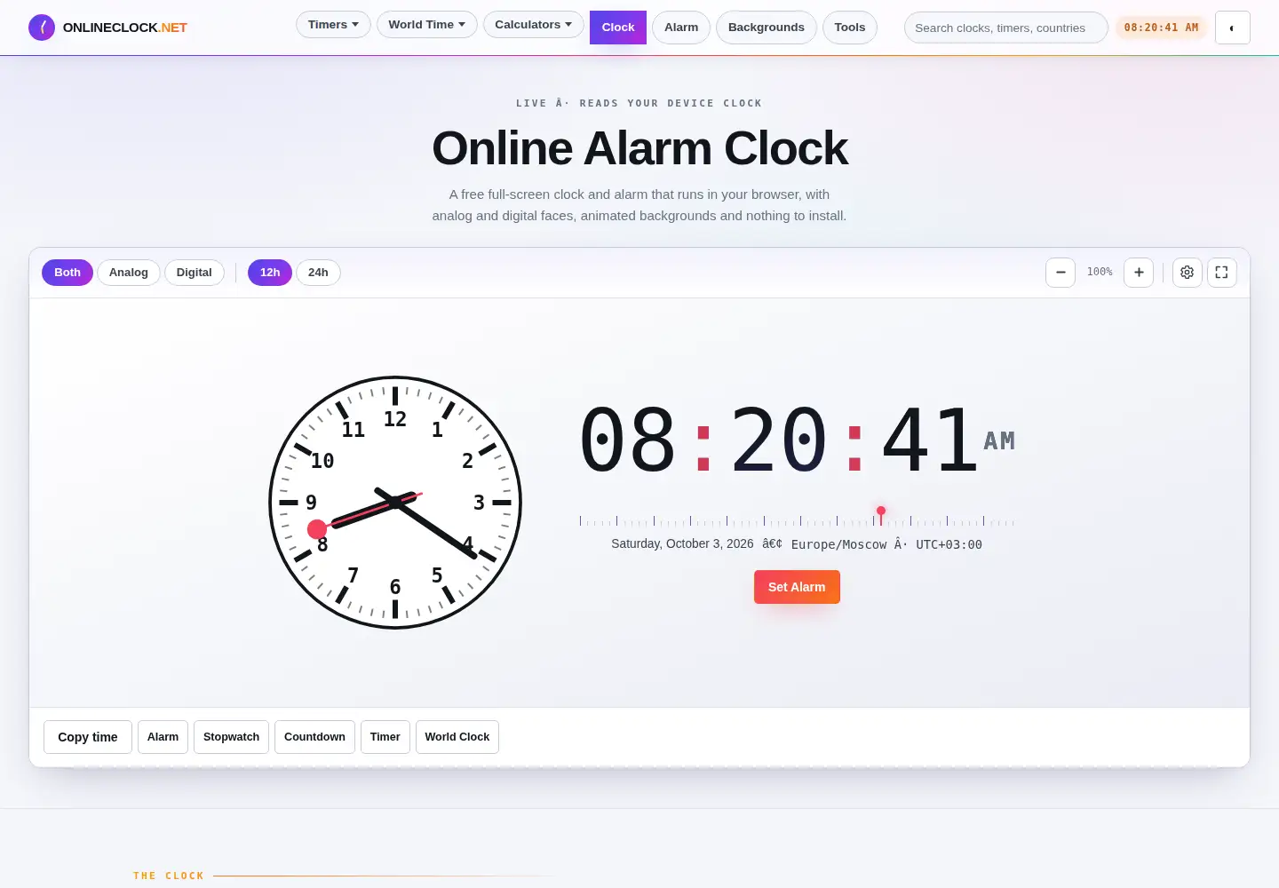 Screenshot of onlineclock.net