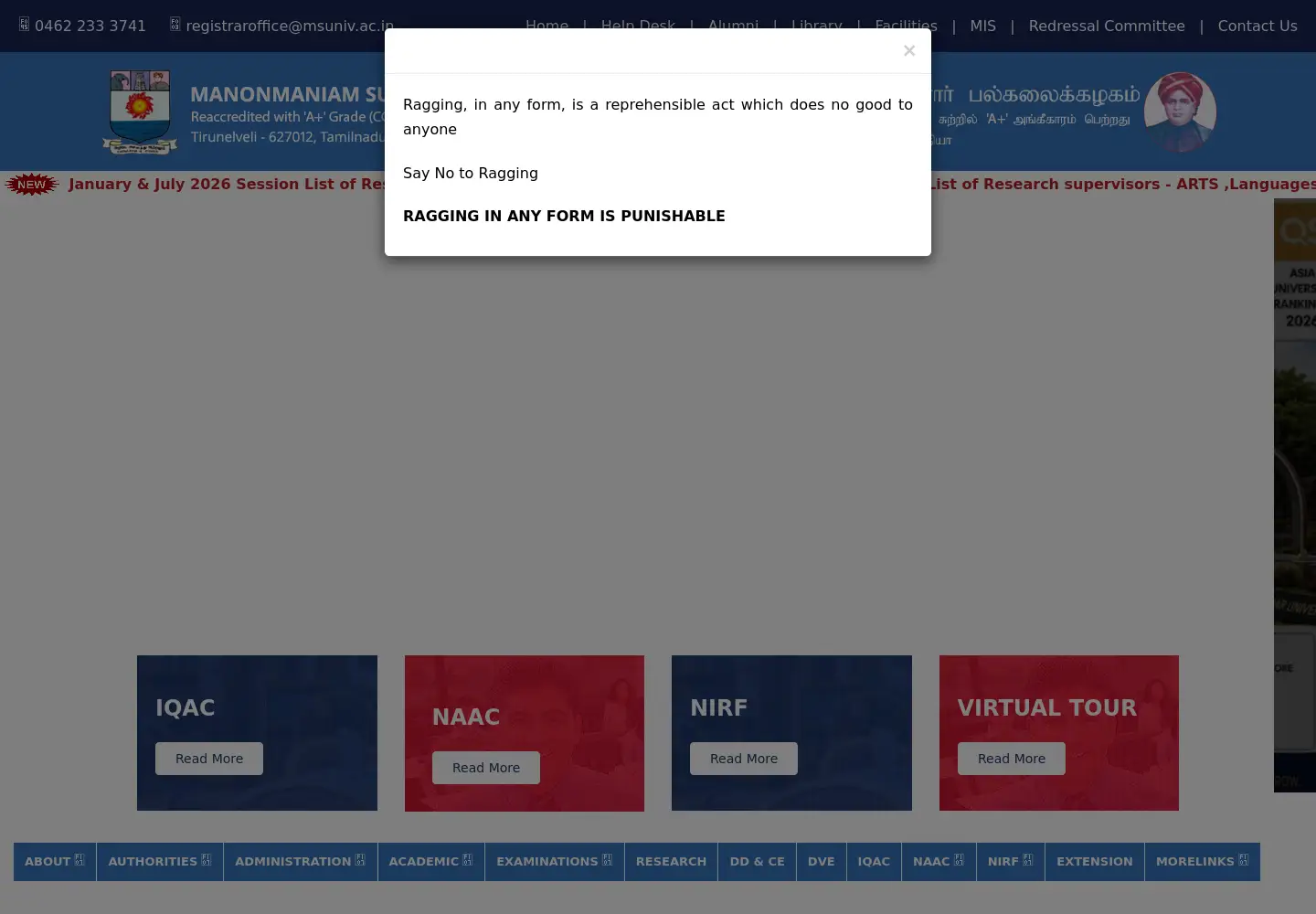 Screenshot of msuniv.ac.in