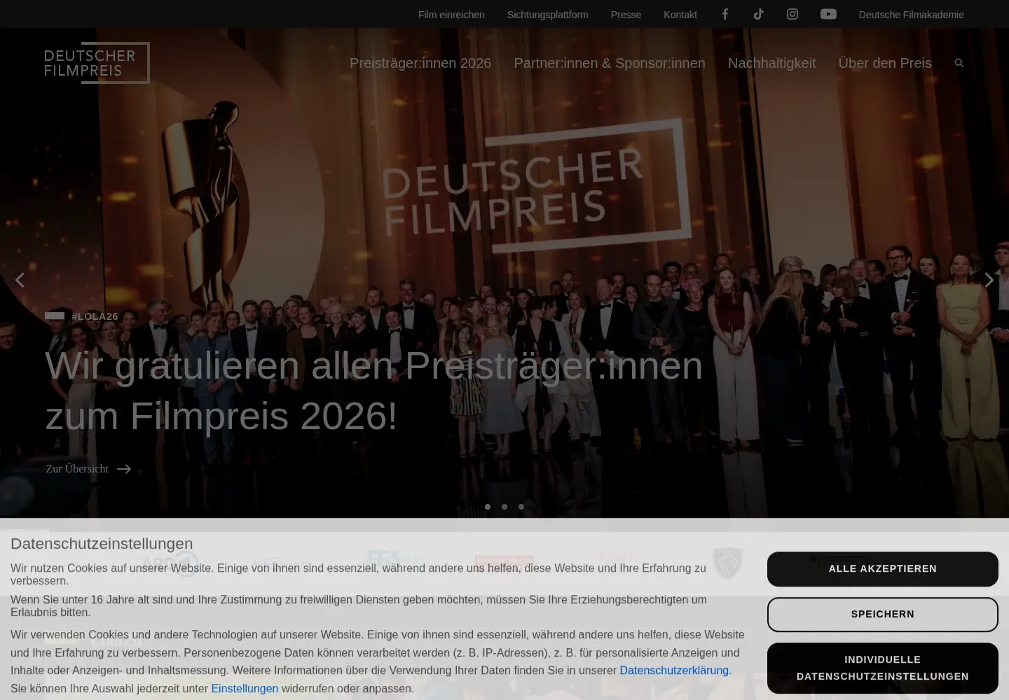 Screenshot of deutscher-filmpreis.de