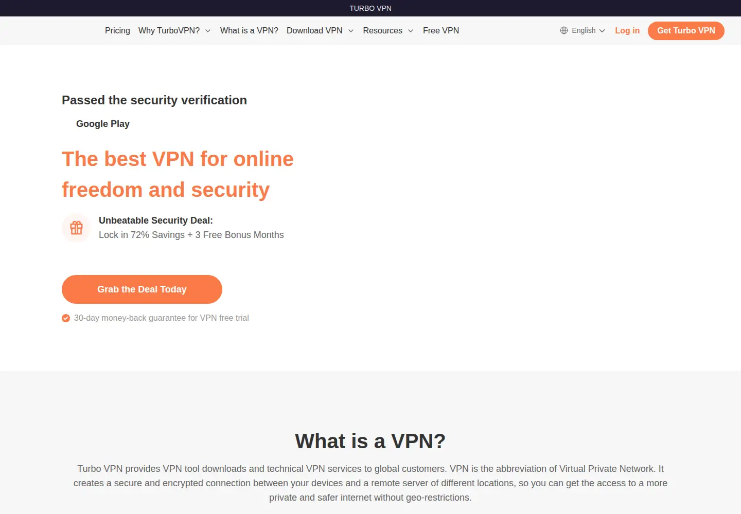 Captured homepage of turbovpn.com in the current scan