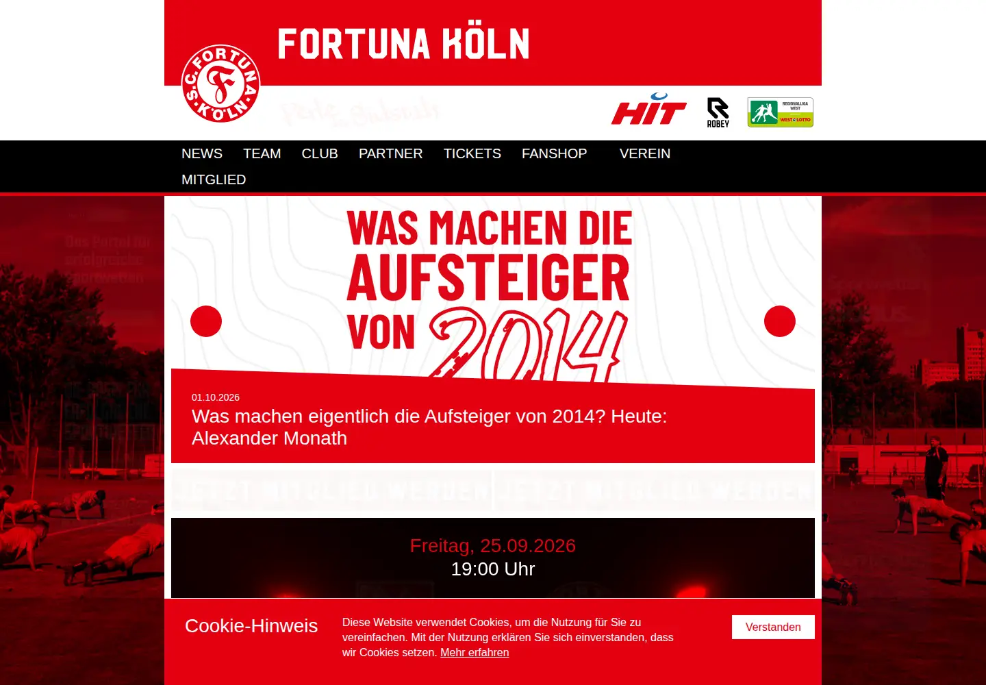 Captured homepage of fortuna-koeln.de in the current scan