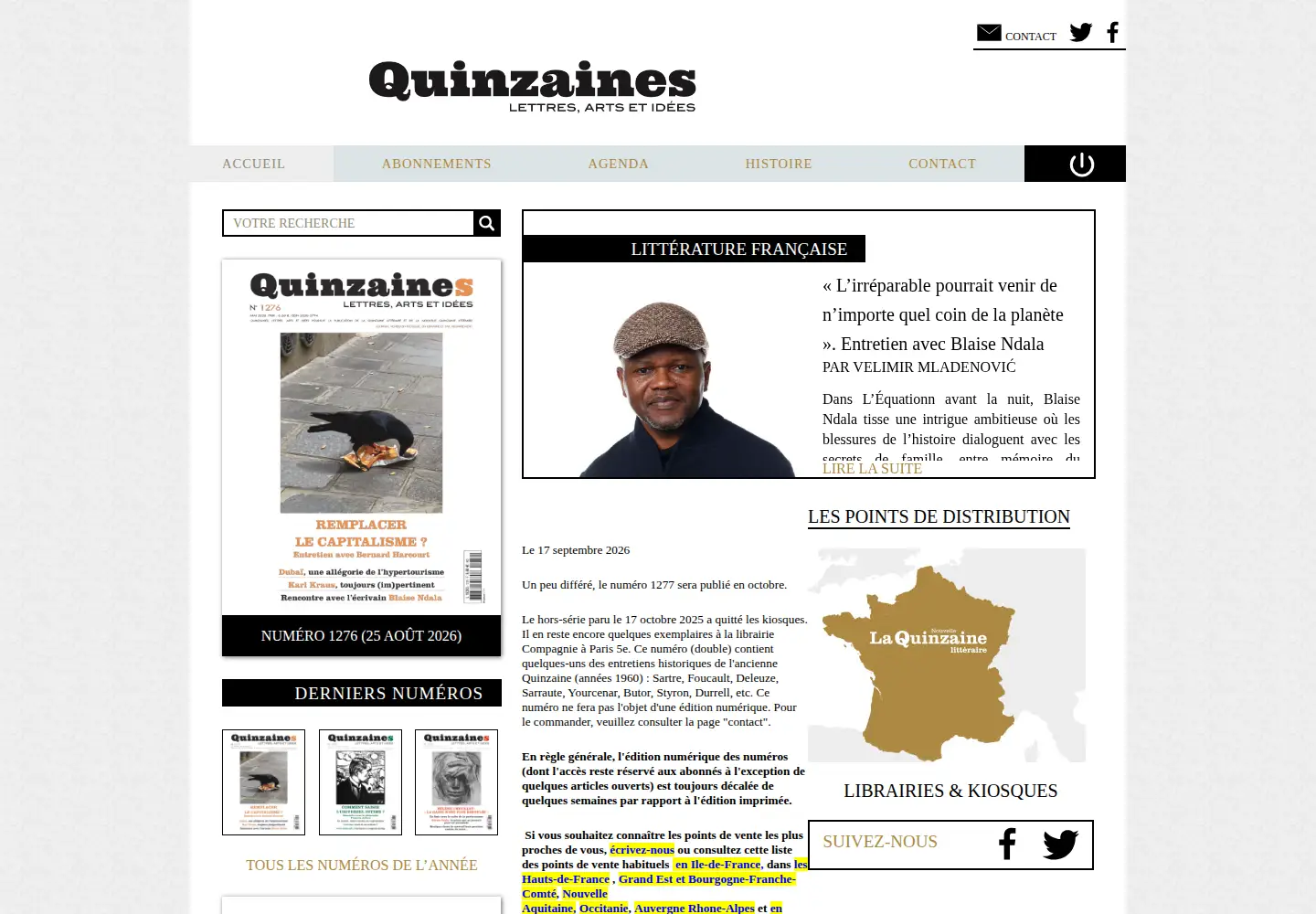 Screenshot of nouvelle-quinzaine-litteraire.fr