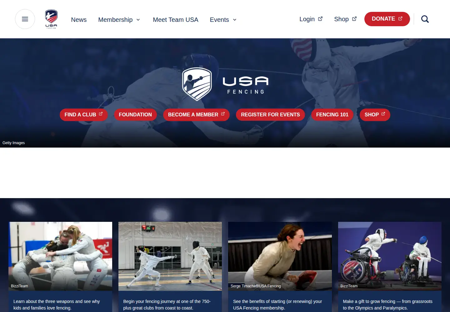 Captured homepage of usfencing.org in the current scan