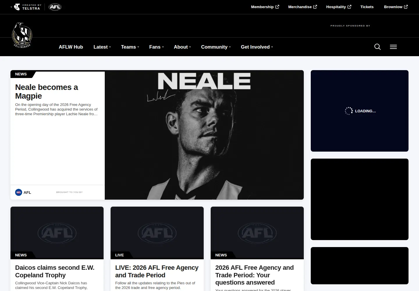 Captured homepage of collingwoodfc.com.au in the current scan