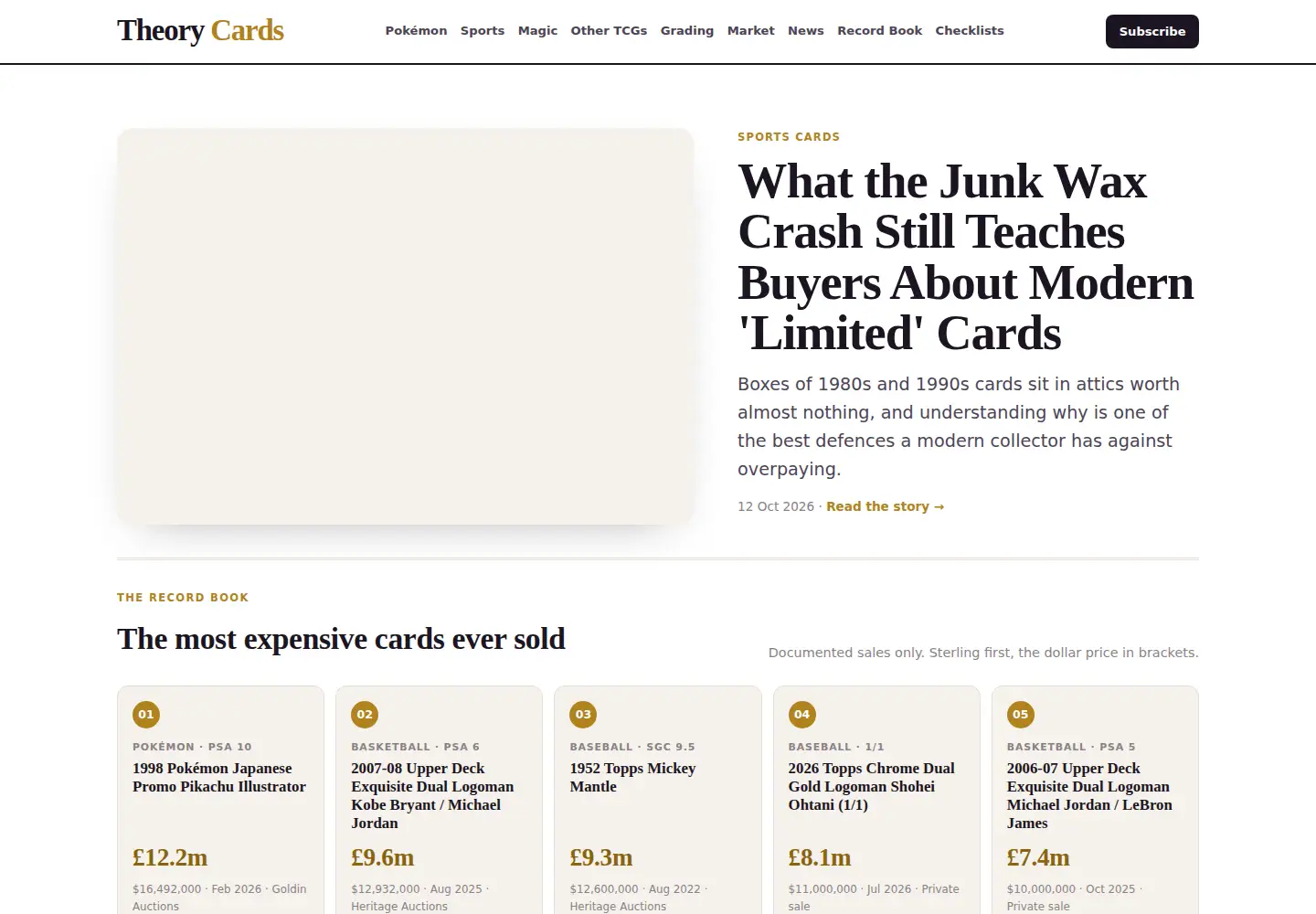 Captured homepage of theorycards.org.uk in the current scan
