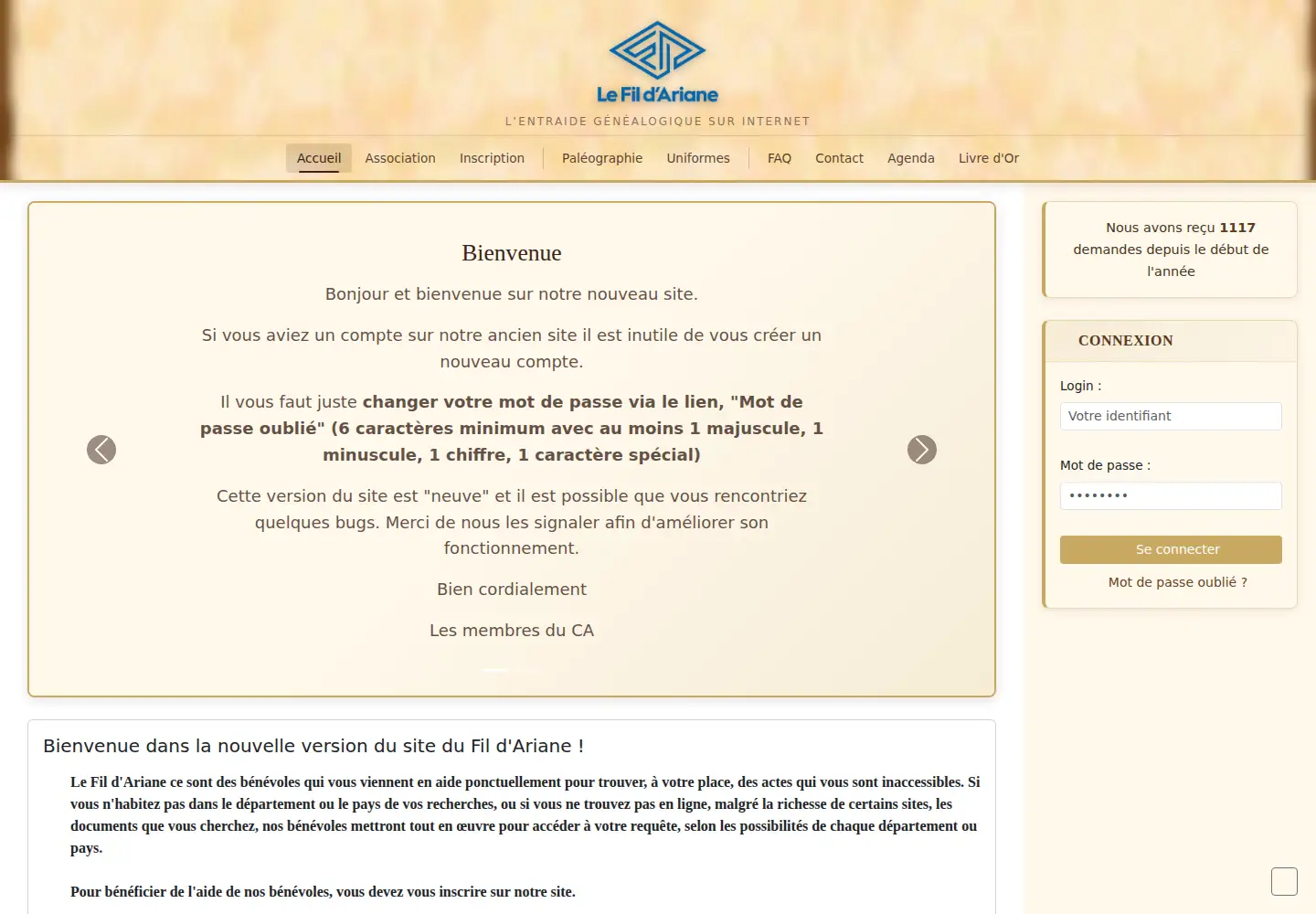 Screenshot of entraide-genealogique.net