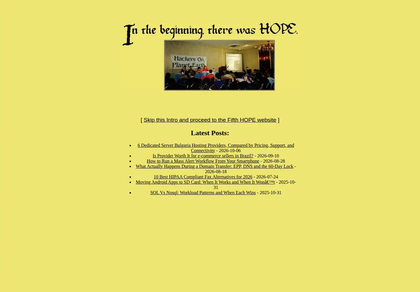 Captured homepage of the-fifth-hope.org in the current scan