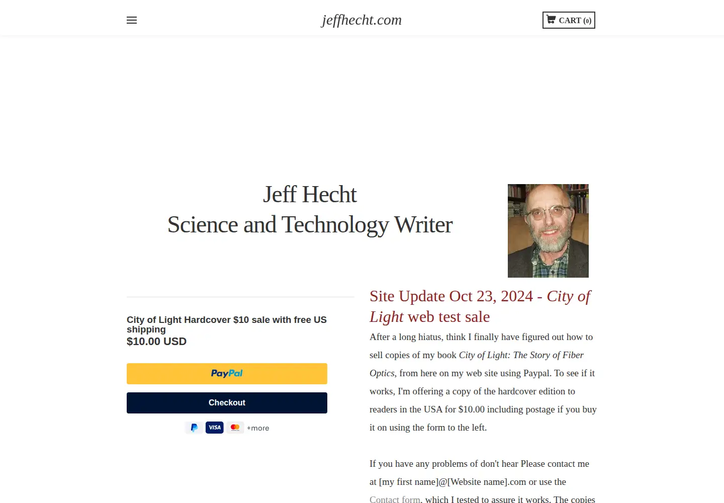 Captured homepage of jeffhecht.com in the current scan