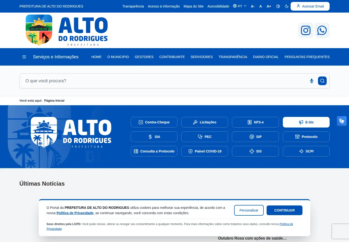 Captured homepage of altodorodrigues.rn.gov.br in the current scan