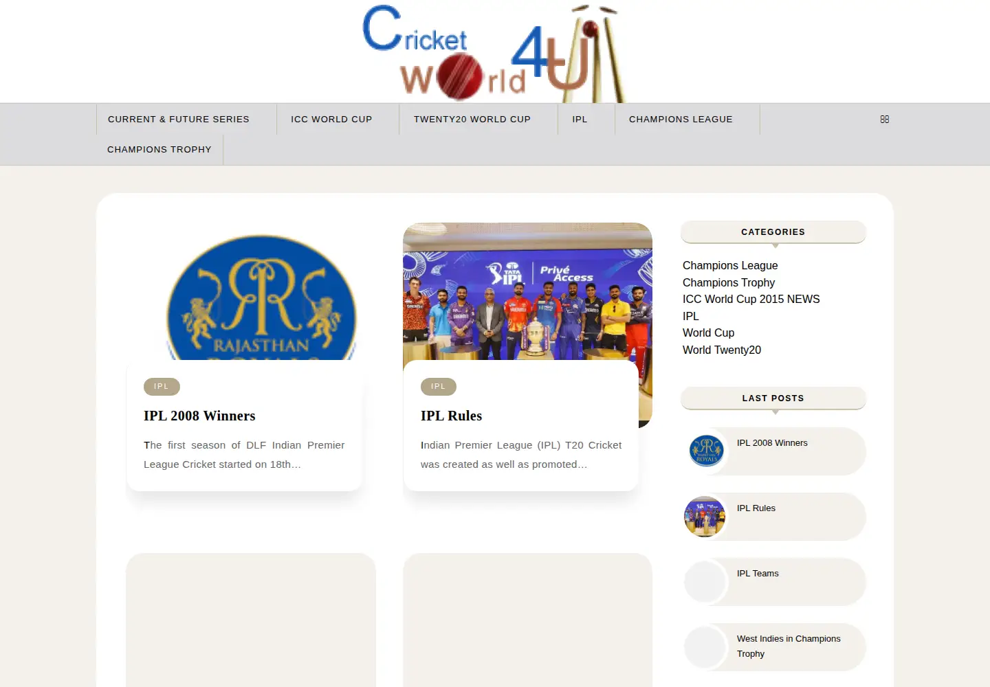 Screenshot of cricketworld4u.com