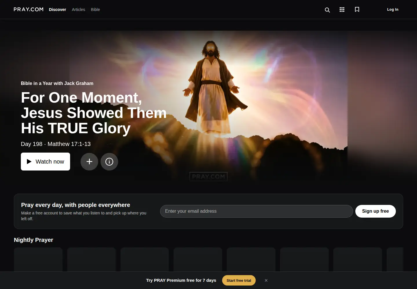 Captured homepage of pray.com in the current scan