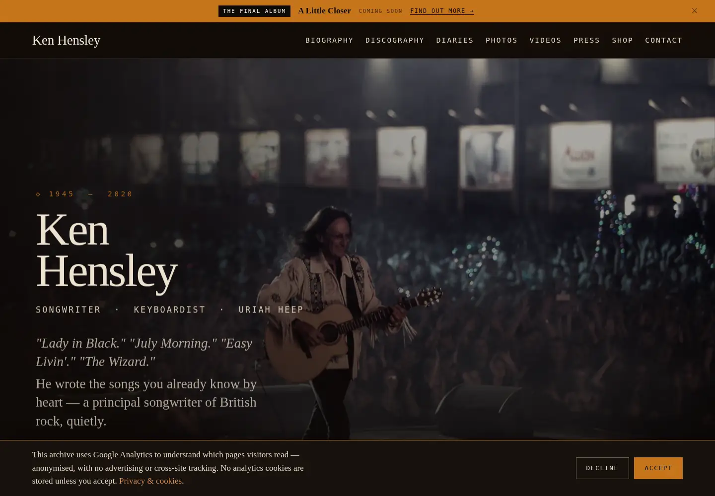 Captured homepage of ken-hensley.com in the current scan