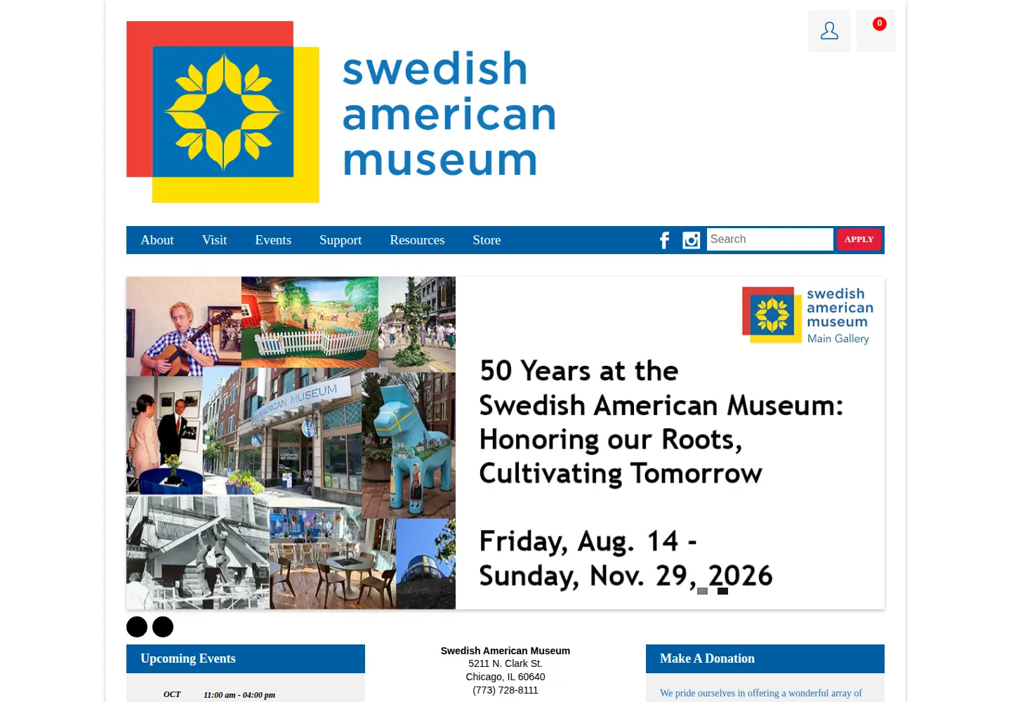 Captured homepage of swedishamericanmuseum.org in the current scan