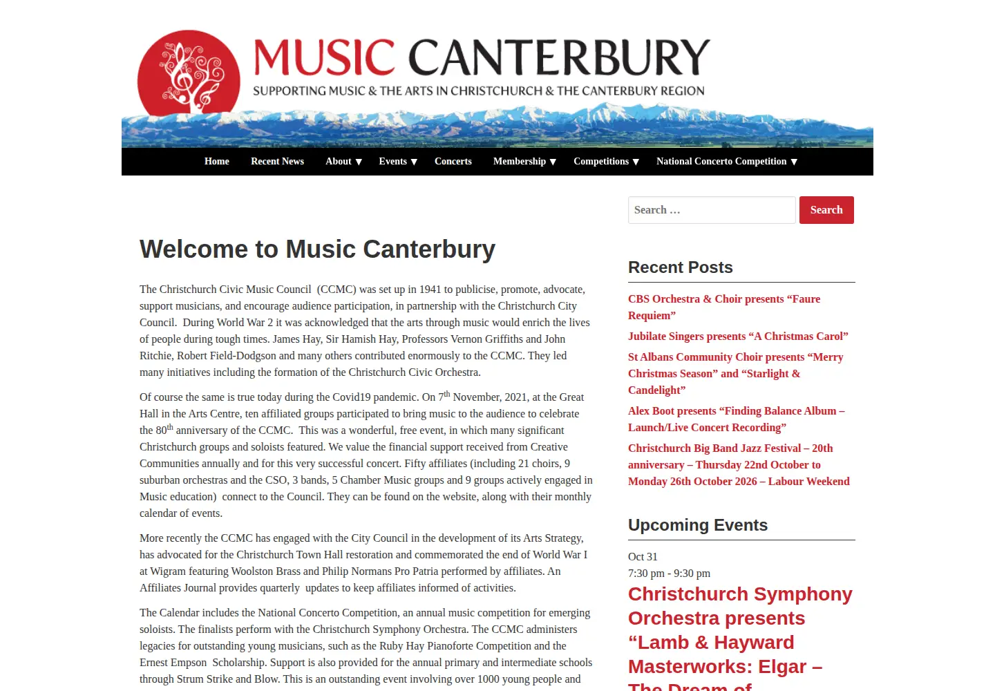 Screenshot of musiccanterbury.co.nz