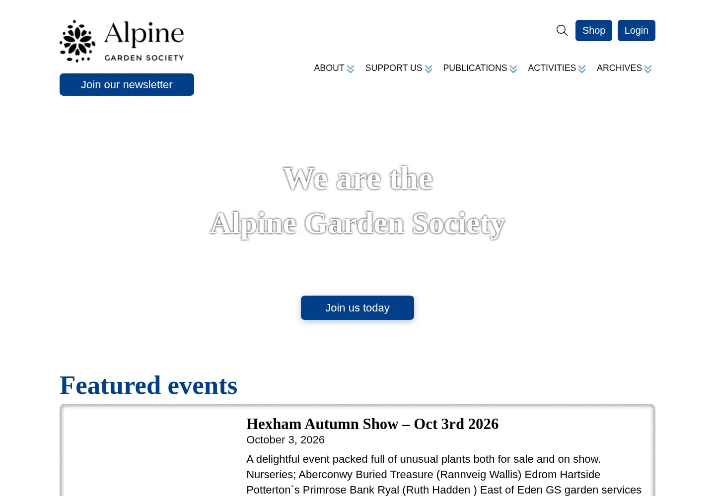 Captured homepage of alpinegardensociety.net in the current scan