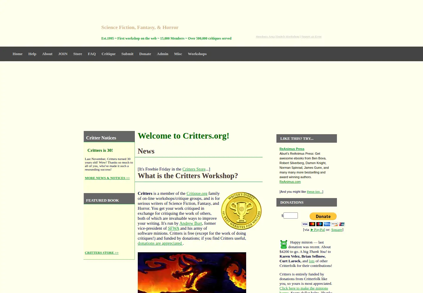 Screenshot of critters.org