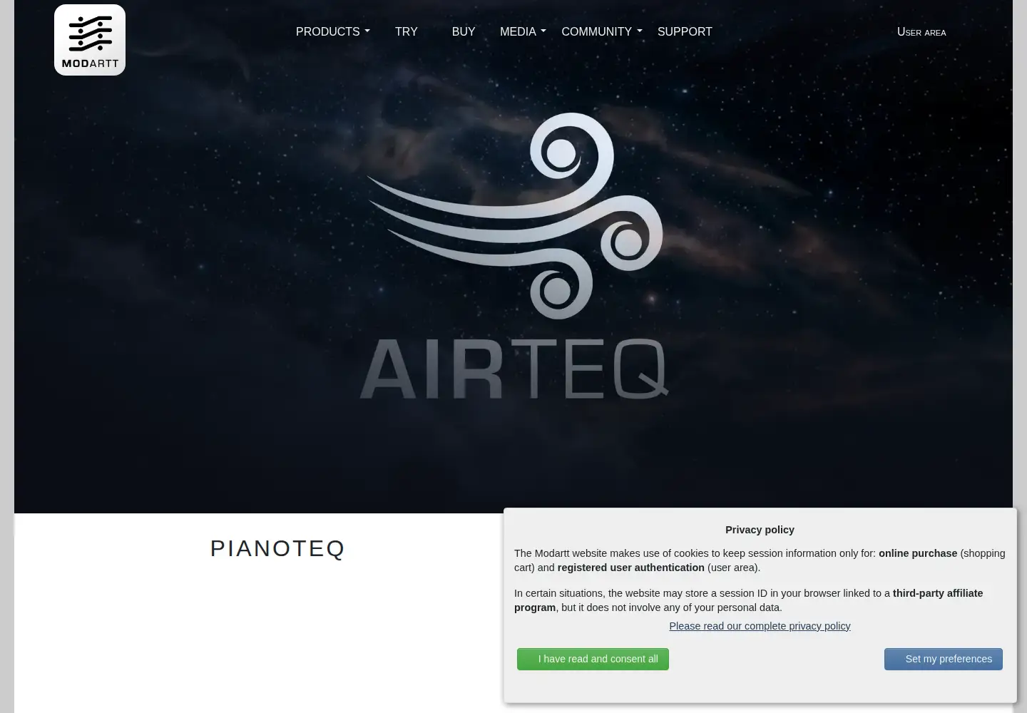 Captured homepage of pianoteq.com in the current scan