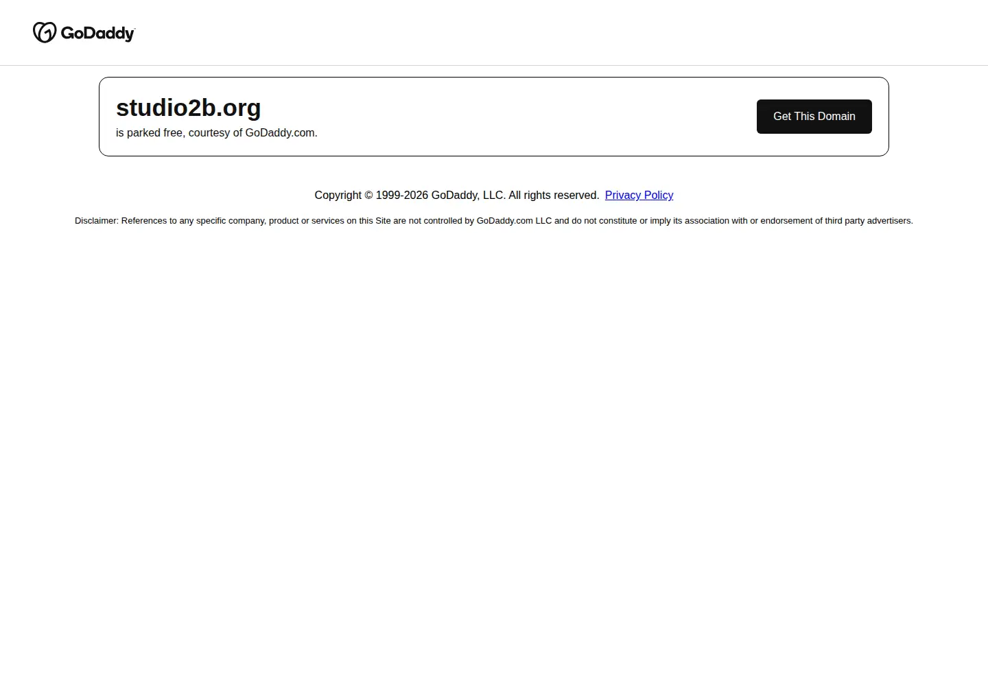 Captured homepage of studio2b.org in the current scan