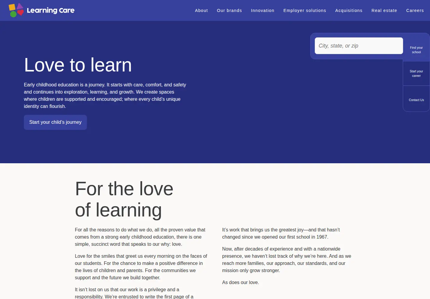 Captured homepage of learningcaregroup.com in the current scan