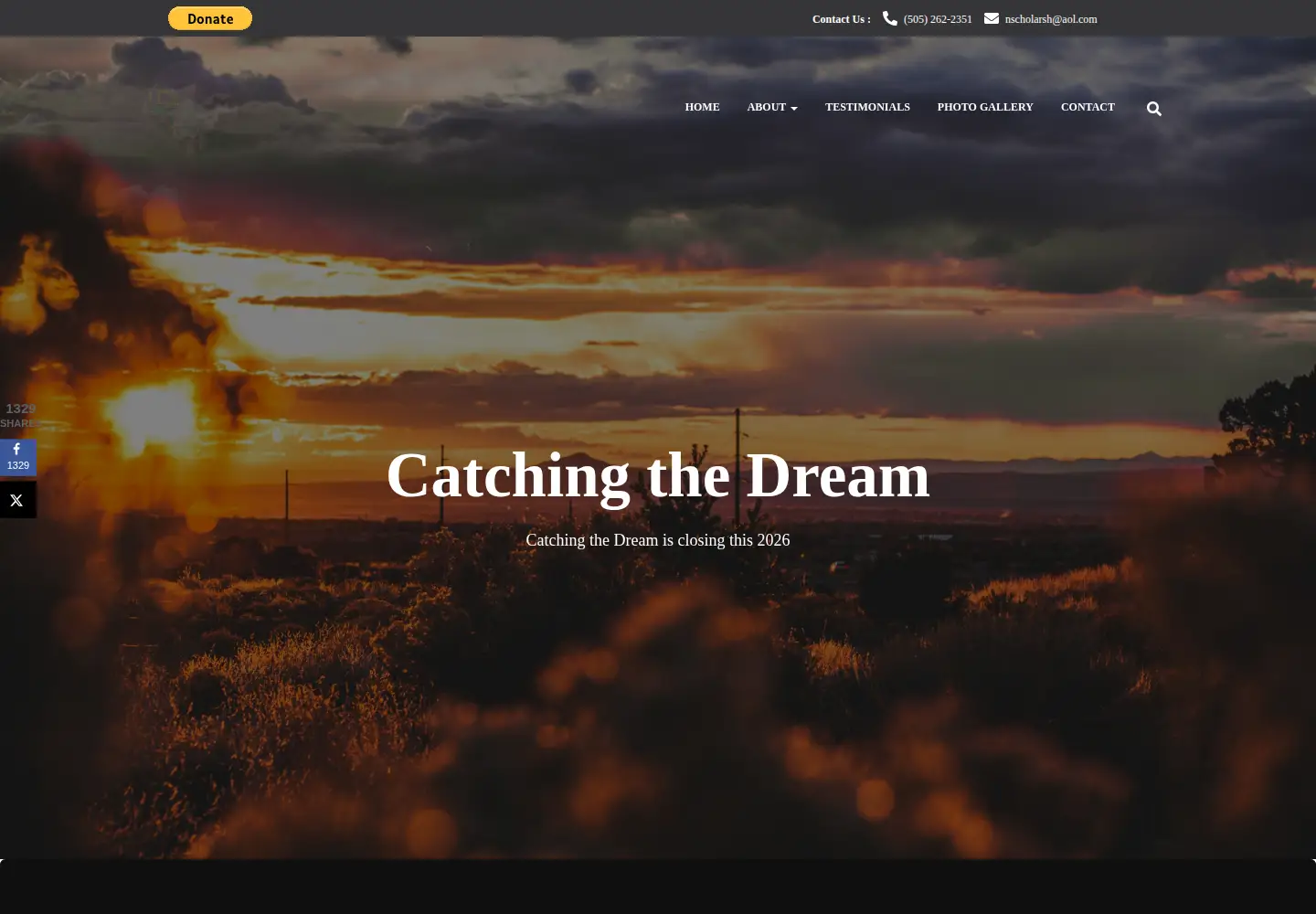 Captured homepage of catchingthedream.org in the current scan