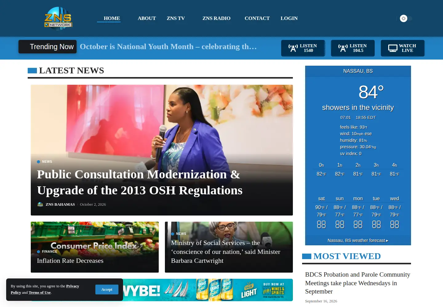 Captured homepage of znsbahamas.com in the current scan