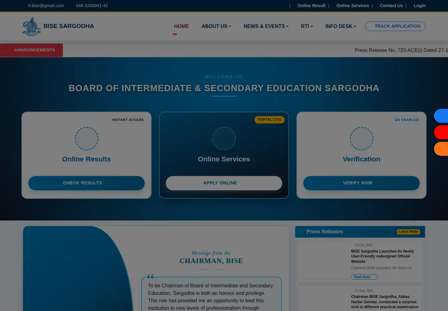 Captured homepage of bisesargodha.edu.pk in the current scan