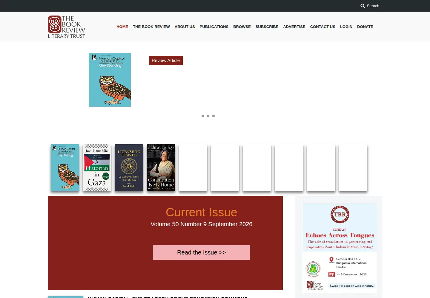 Captured homepage of thebookreviewindia.org in the current scan