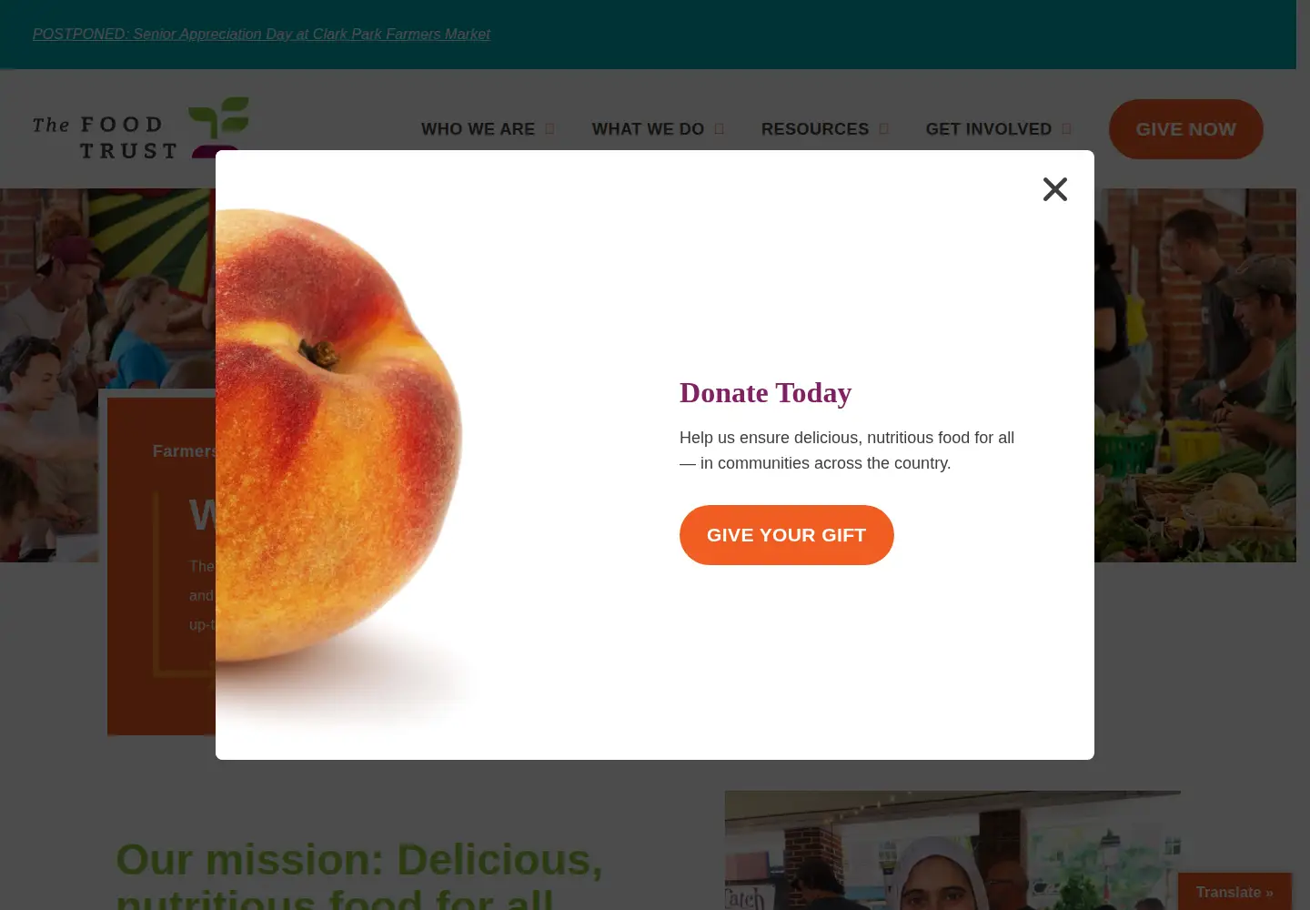 Captured homepage of thefoodtrust.org in the current scan