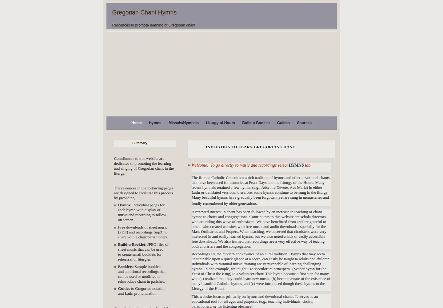 Screenshot of gregorian-chant-hymns.com