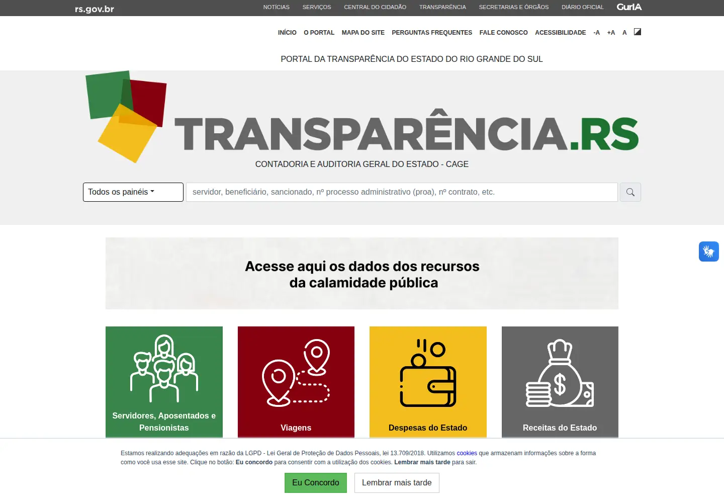 Captured homepage of transparencia.rs.gov.br in the current scan