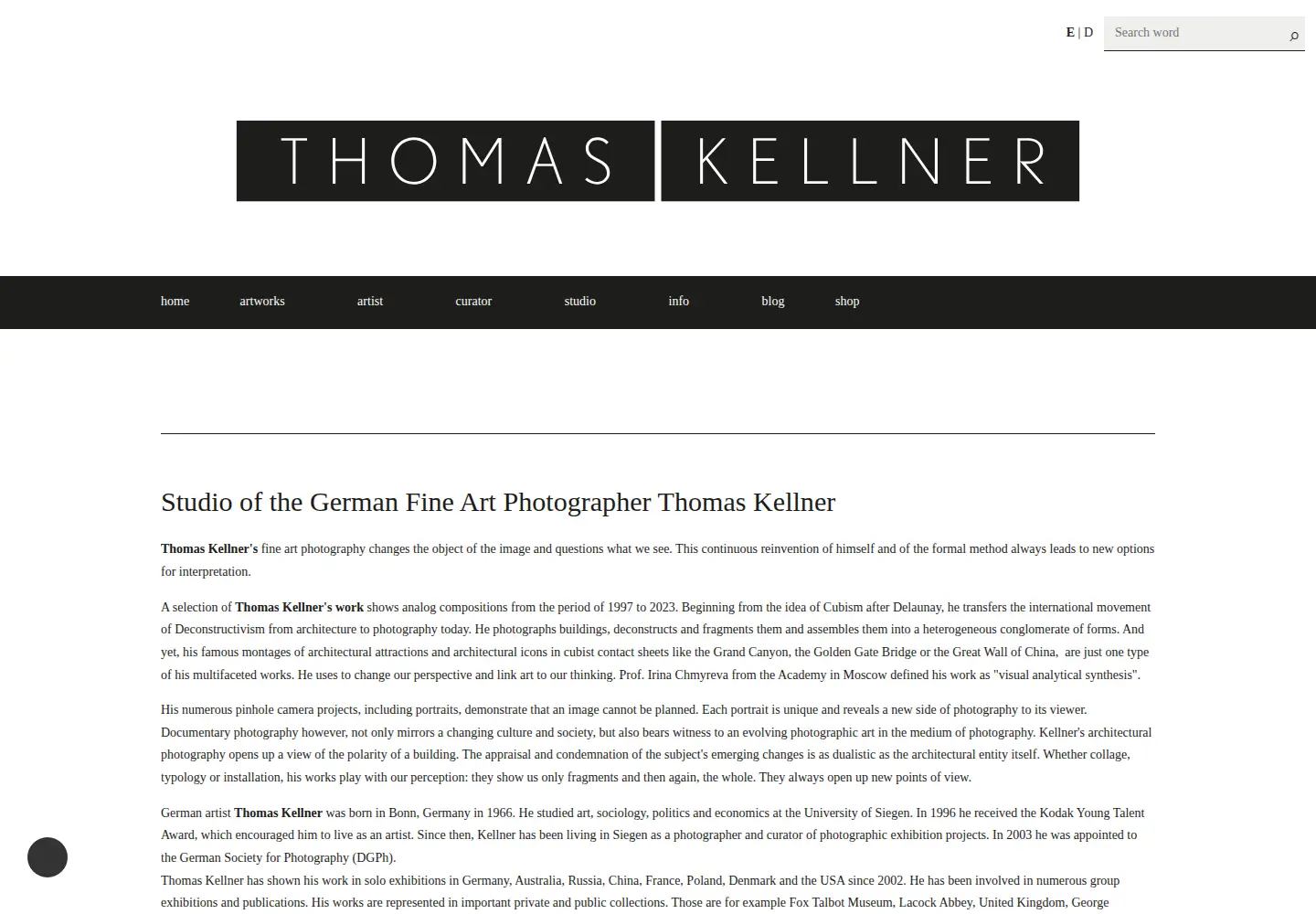 Captured homepage of thomaskellner.com in the current scan