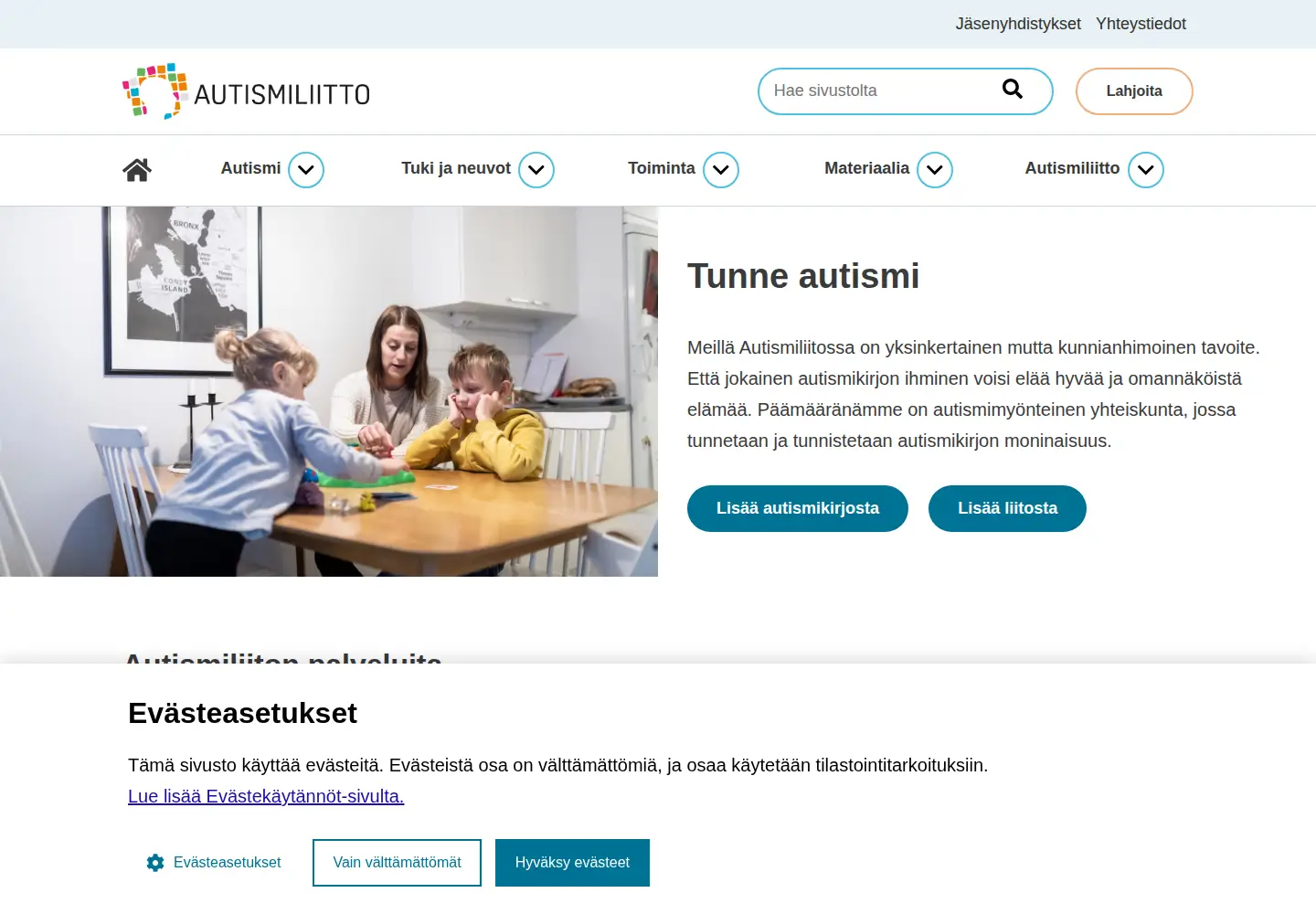 Screenshot of autismiliitto.fi
