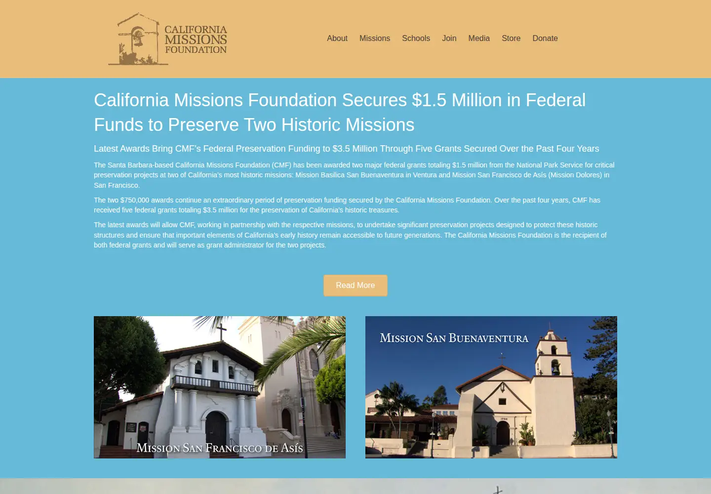 Screenshot of californiamissionsfoundation.org