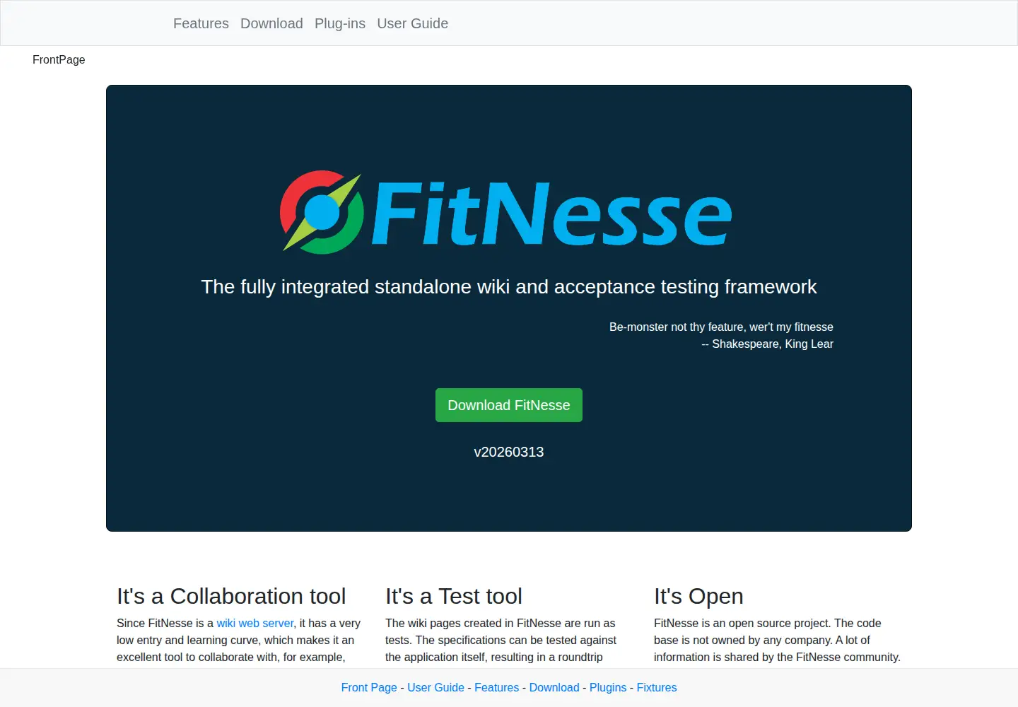 Screenshot of fitnesse.org