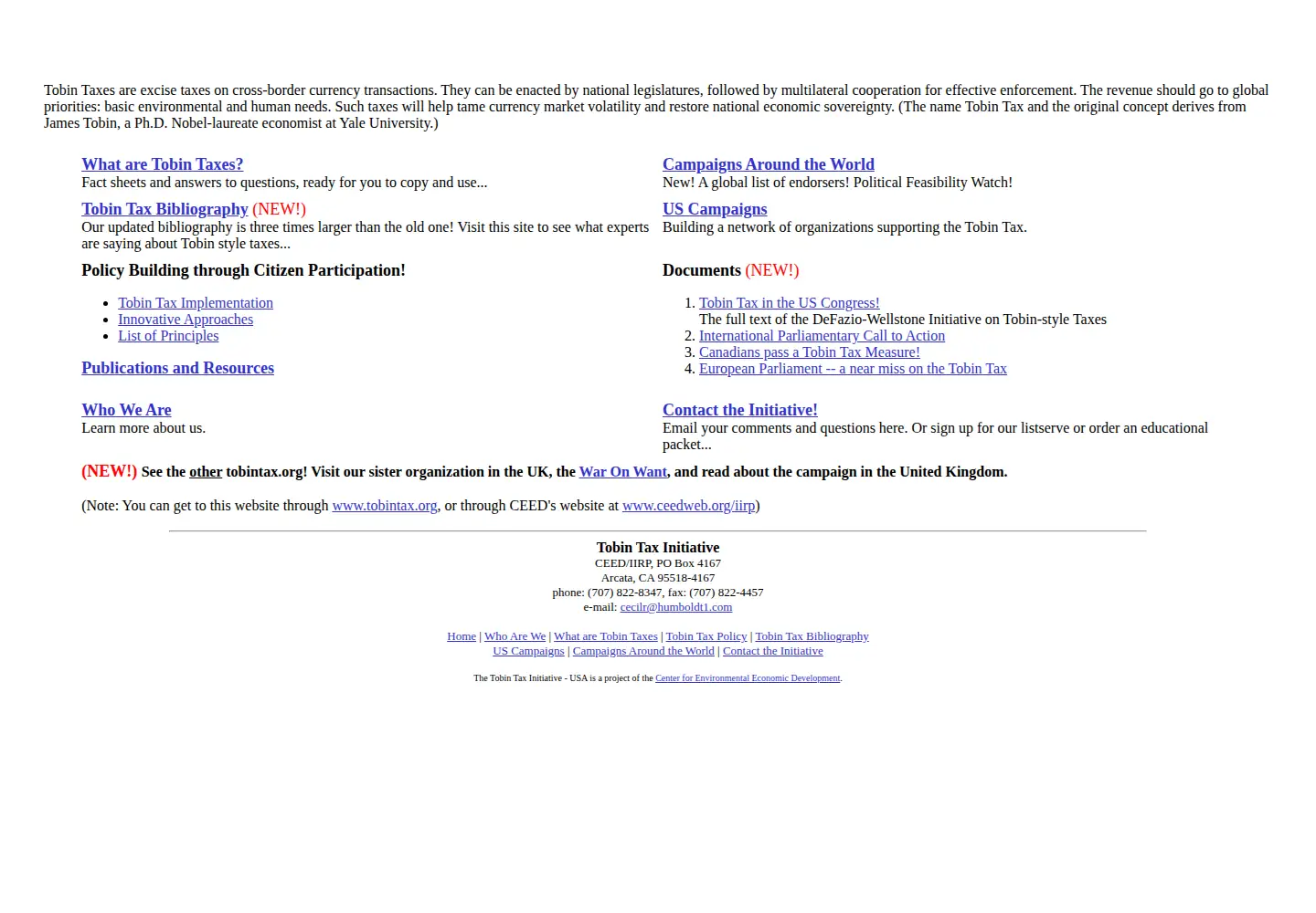 Screenshot of tobintax.org