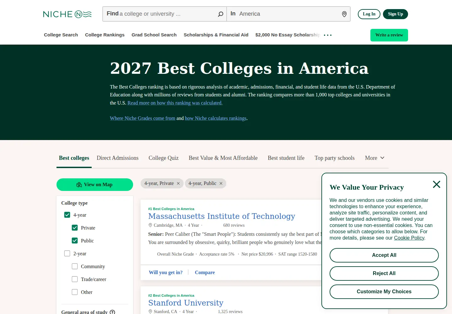 Screenshot of collegeprowler.com