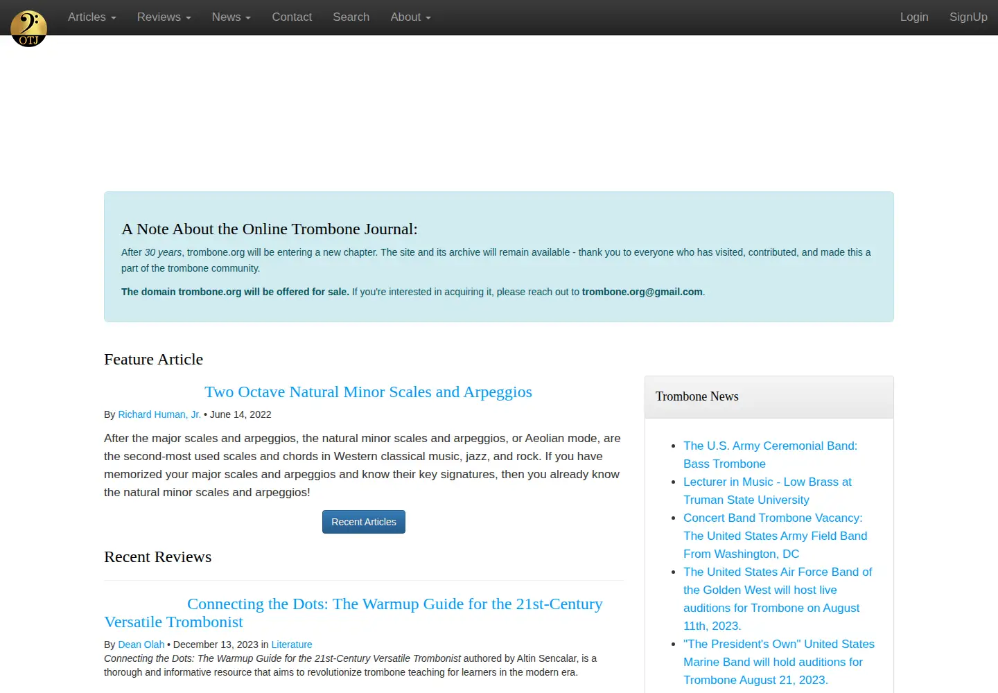 Screenshot of trombone.org