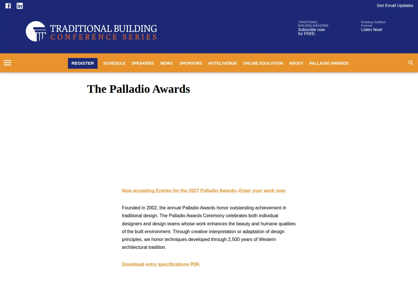 Screenshot of palladioawards.com