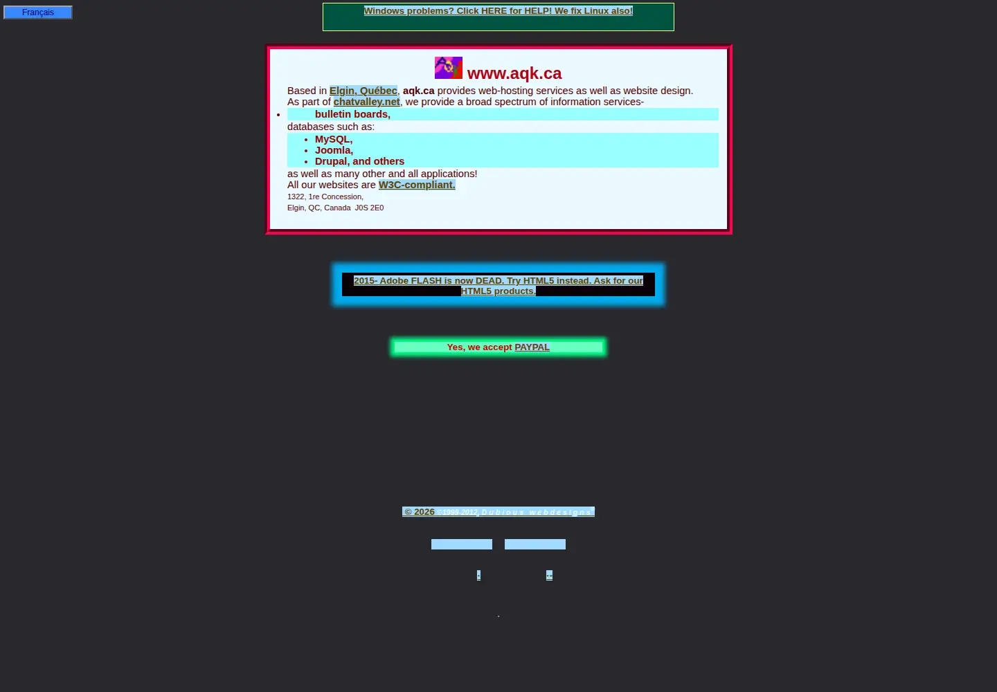 Captured homepage of aqk.ca in the current scan